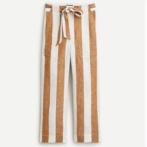 J. Crew Tie-Waist Linen Pant Brown Stripe